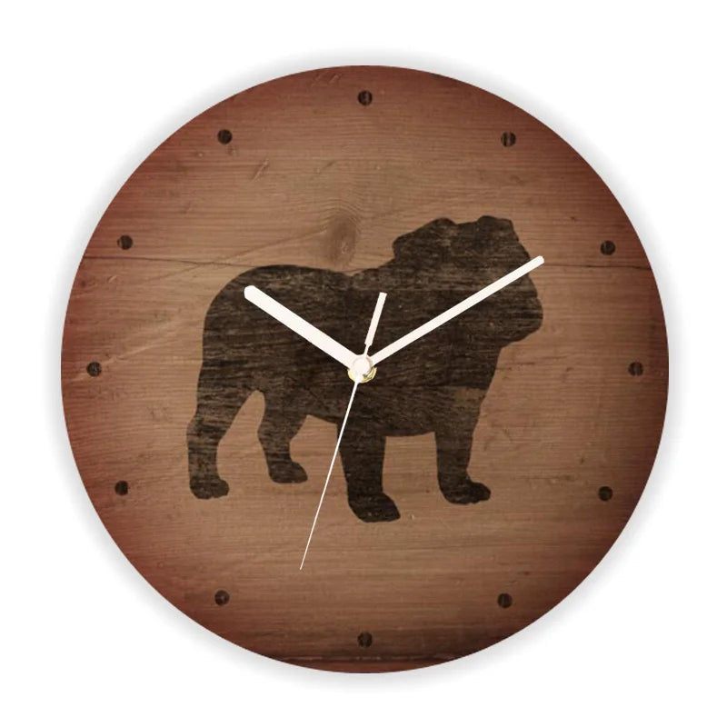 Rustic Wood Silhouette Dog Lover Wall Clock Multiple Designs