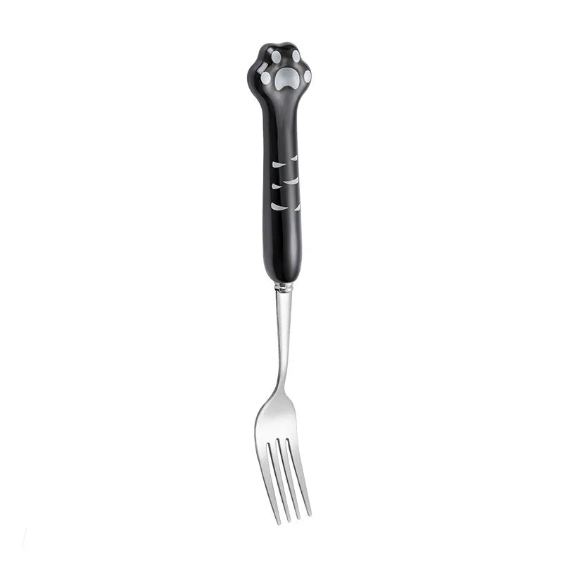 Stainless Steel Cute Cat Claw Ceramic Spoon and Fork by Love My Pet