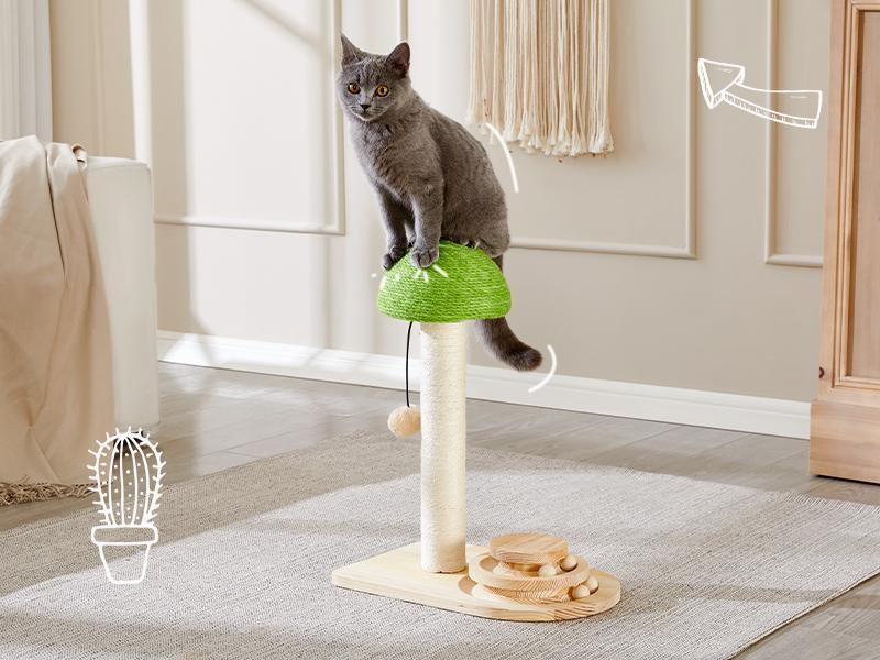 Mushroom Sisal Rope 2 In 1 Wooden Interactive Ball Track Ball Cat Scratching Post