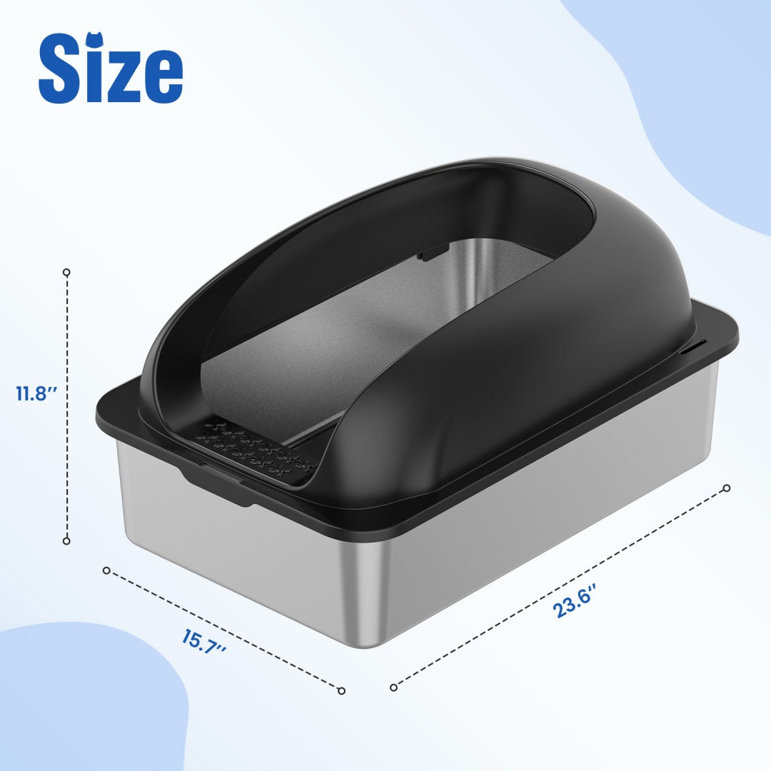 Stainless Steel Cat Litter Box With Lid, Large Cat Litter Box For Big Cats, Scoop And Mat Included by VetsPetStore