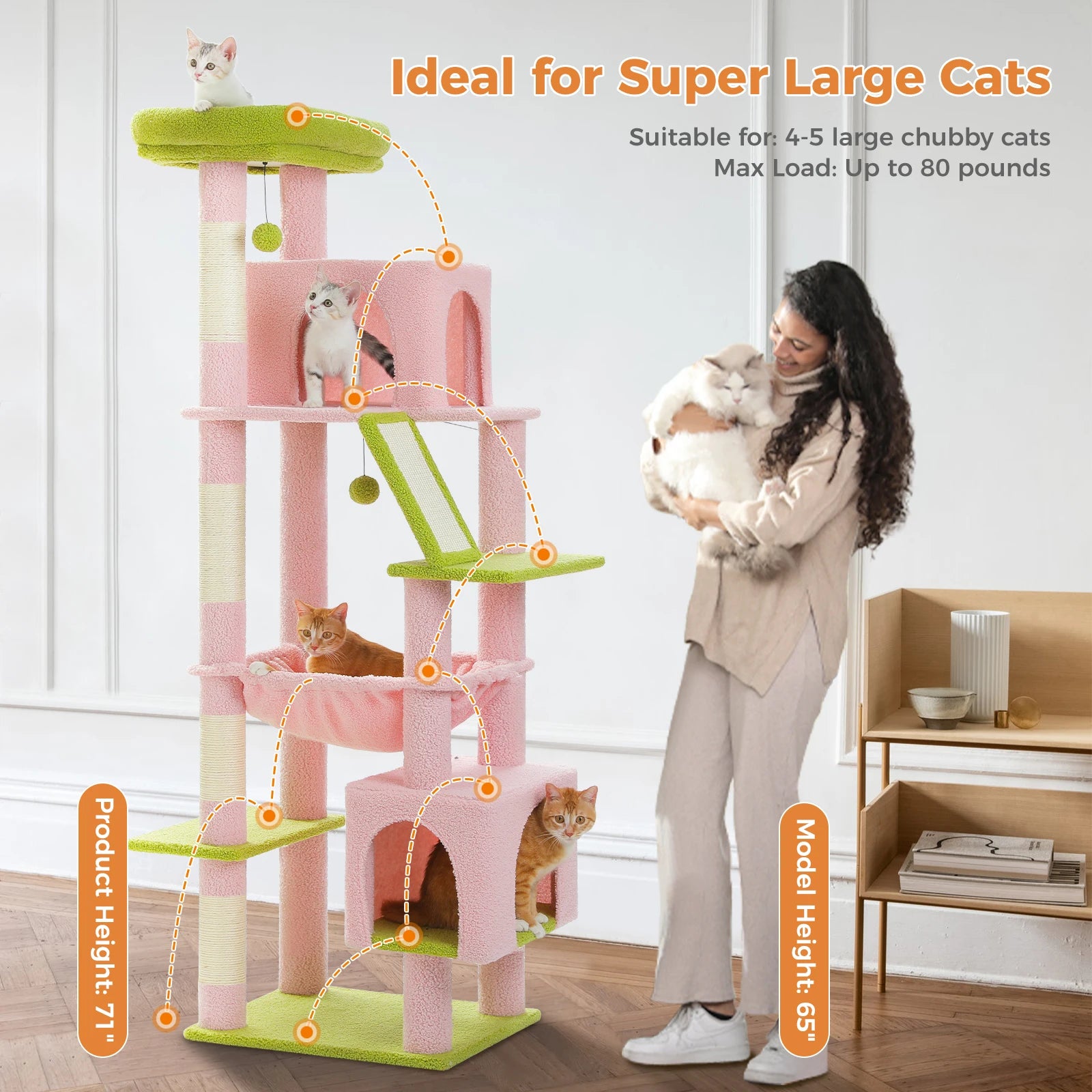 Cat Tree for Large Cats, 71" Tall