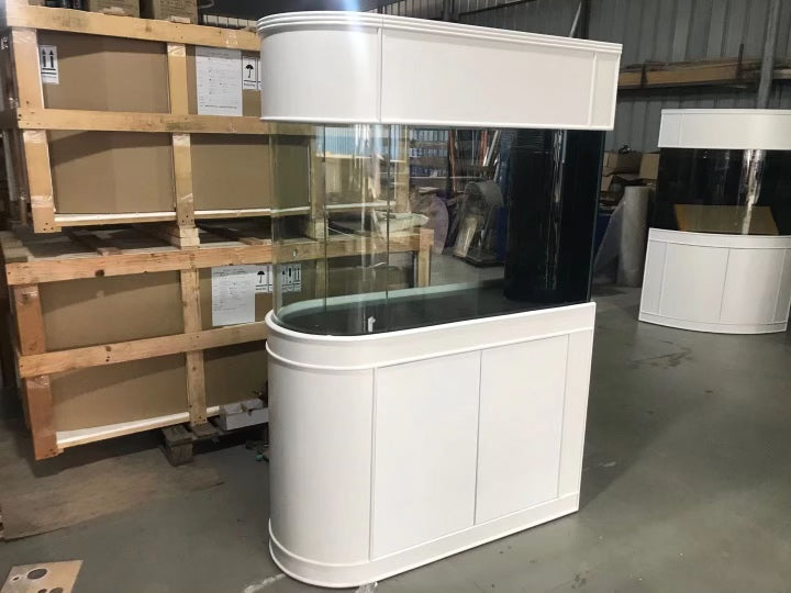 120 Gallon U-Shape Bullnose Peninsula Divider Glass Aquarium Reef-Ready in Premium Cherry Real Wood Furniture