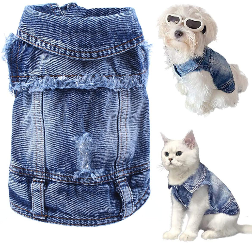 Pet Dog Cat Blue Denim Jeans Jacket Coat Vest by Furr Baby Gifts