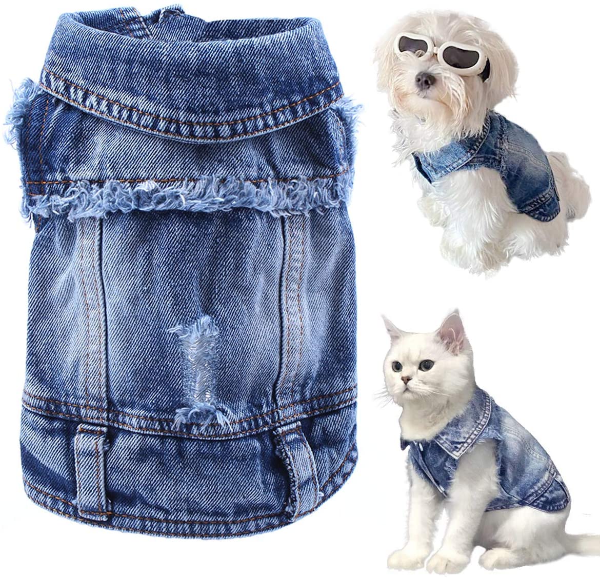 Pet Dog Cat Blue Denim Jeans Jacket Coat Vest by Furr Baby Gifts