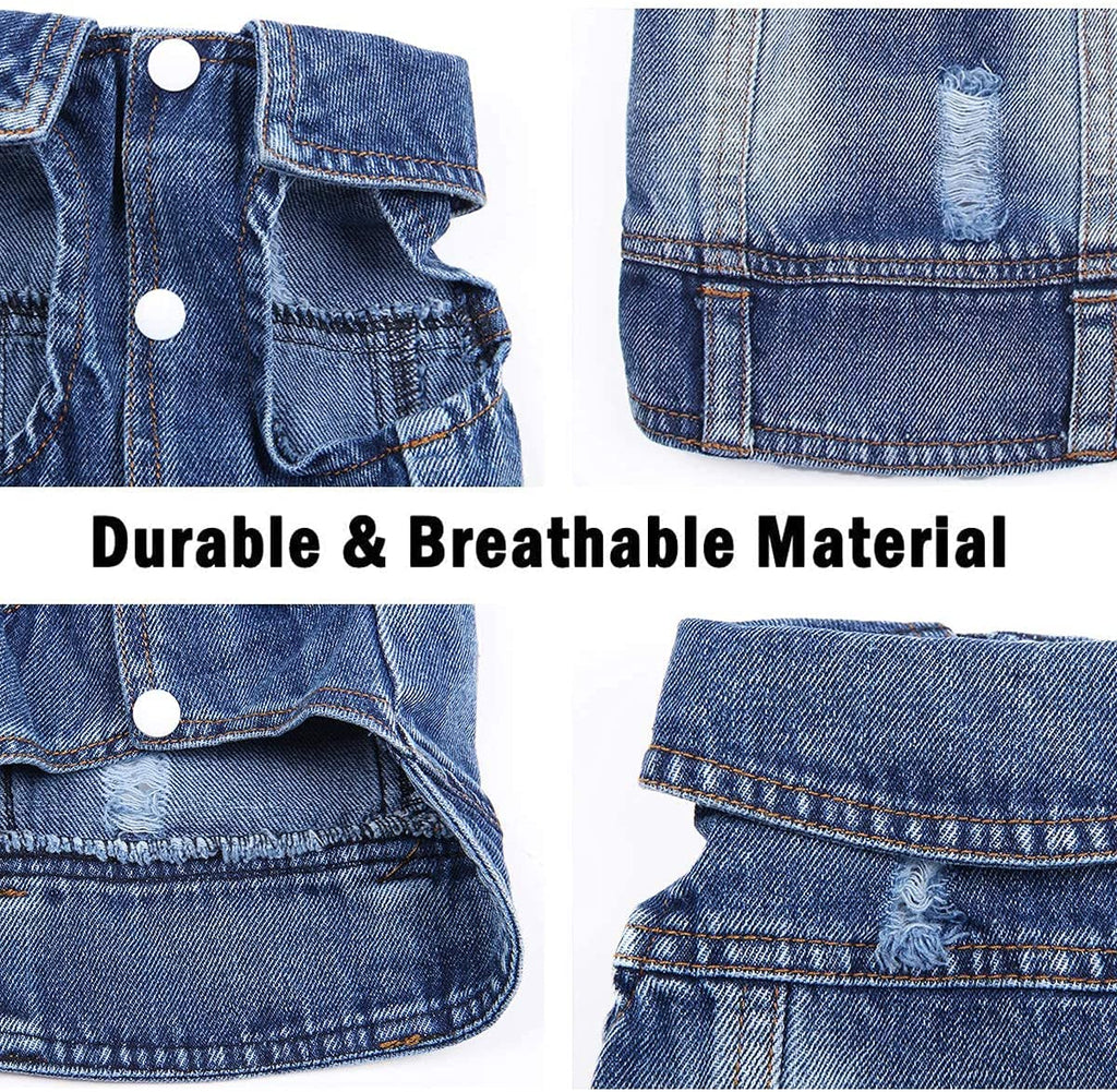Pet Dog Cat Blue Denim Jeans Jacket Coat Vest by Furr Baby Gifts
