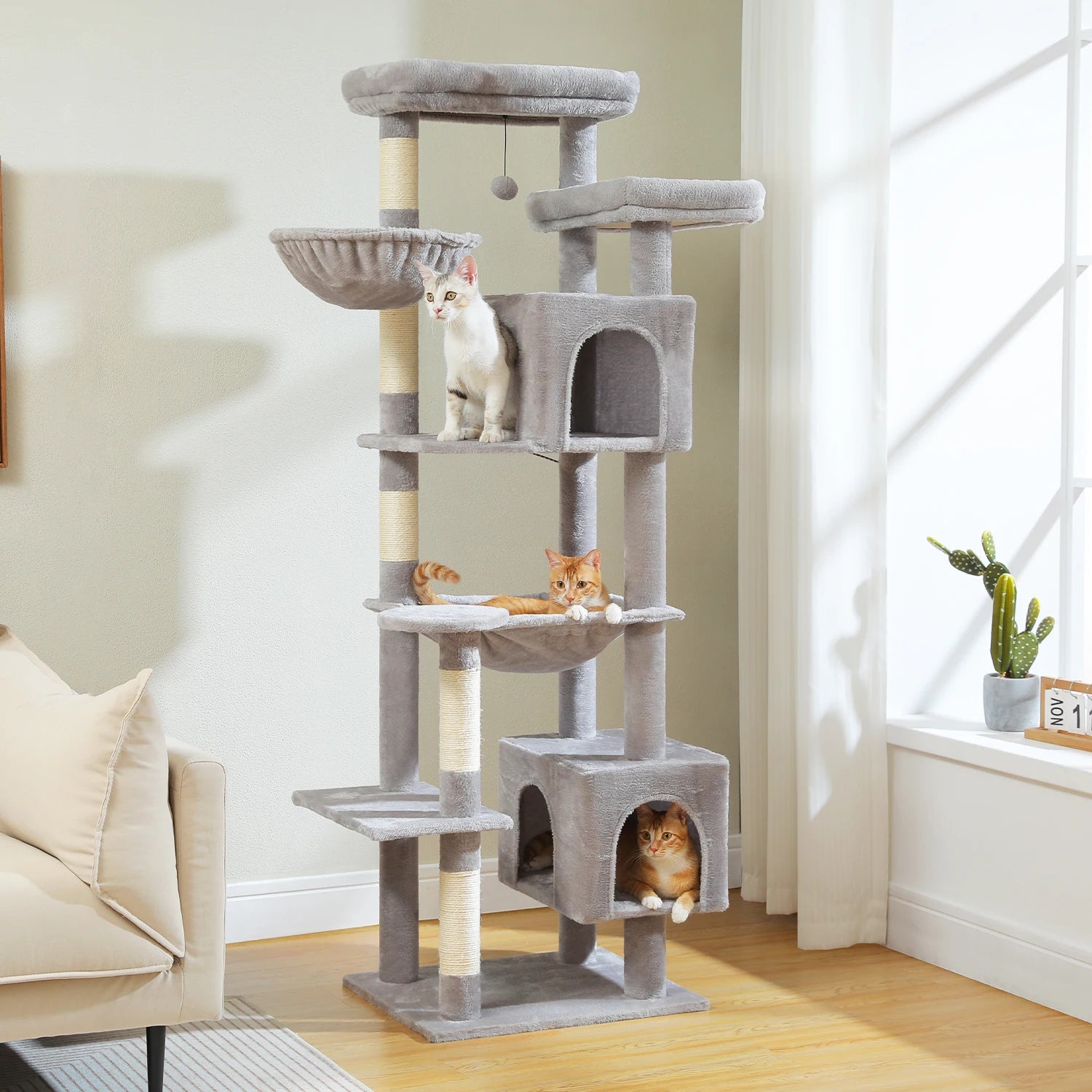 Tall Cat Tree, Multi-Level Tower with Super Large Hammock by Love My Pet