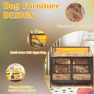 Multi-function Furniture Style Dog Crates With Storage, Dog Crate Furniture Large Wooden Dog Kennel With Double Doors, For Large Medium Dog Indoor, Brown by VetsPetStore