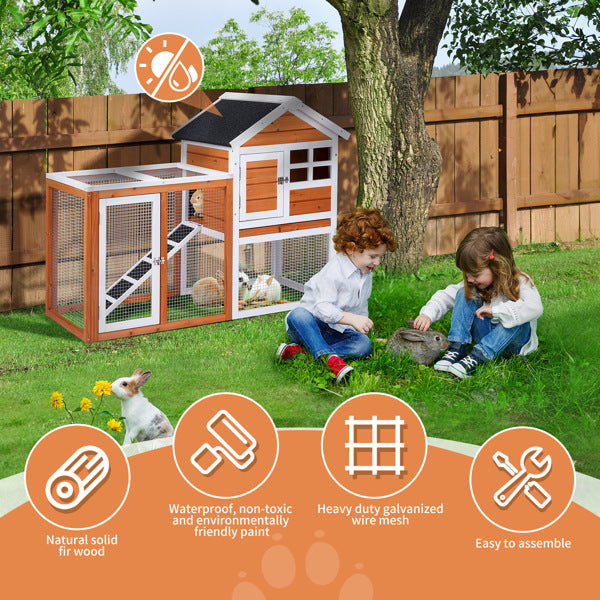 Orange-red, Wooden Chicken and Rabbit Enclosure by VetsPetStore
