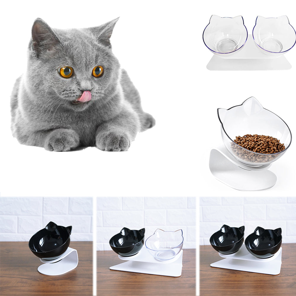 Cat Double Bowl Cat Food Bowl Protects Cervical Vertebra by VetsPetStore