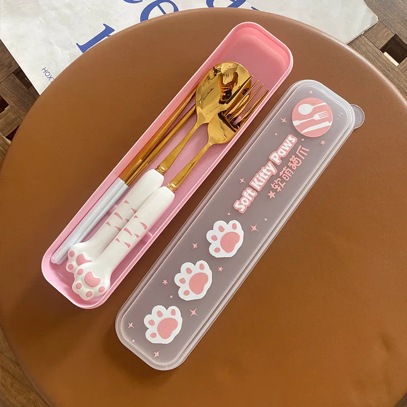 Stainless Steel Cute Cat Claw Ceramic Spoon and Fork by Love My Pet