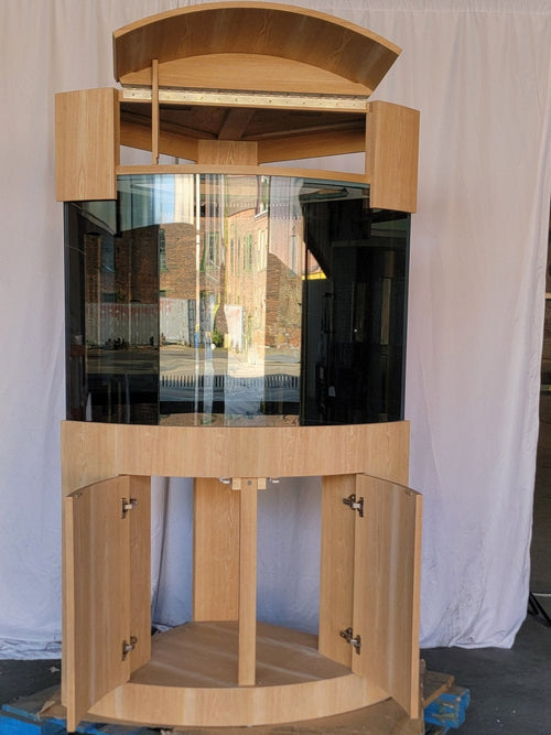 BLACK 90g Corner 1/4 Cylinder Glass Aquarium Set in Flush Wood Furniture by AQUA VIM