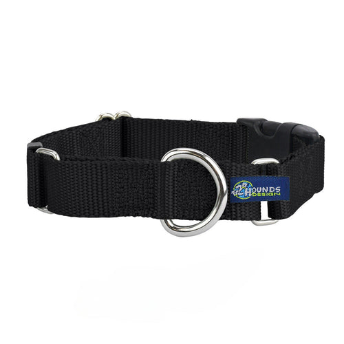5/8″ and 1″ Black Nylon Buckle Martingale Dog Collar by 2 Hounds Design