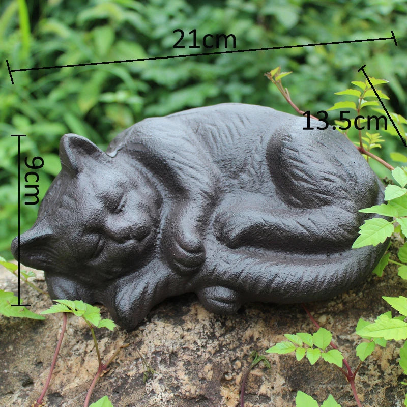 Antique Black Cast Iron Sleeping Cat Statue by Love My Pet