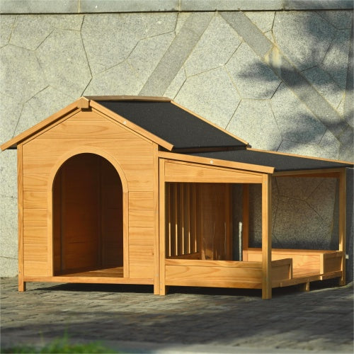 Large Wooden Dog House With Porch, Asphalt Roof and Elevated Floor by VetsPetStore