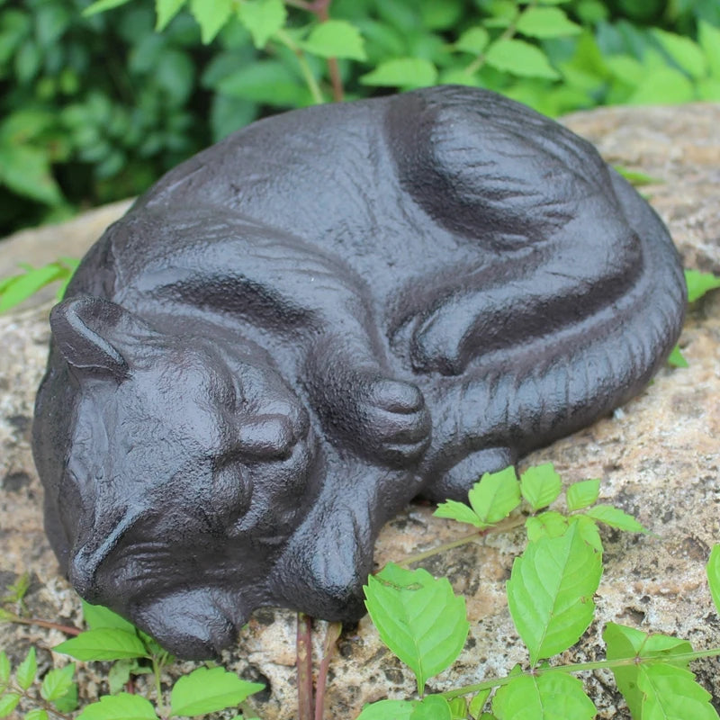 Antique Black Cast Iron Sleeping Cat Statue by Love My Pet