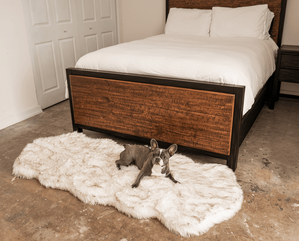 PupRug® Runner Faux Fur Memory Foam Dog Bed - Curve White with Brown Accents by Paw.com