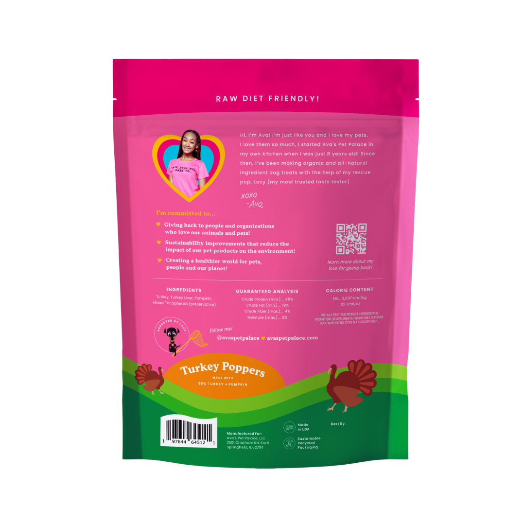 Freeze Dried Dog Treats - Turkey Poppers by Ava's Pet Palace