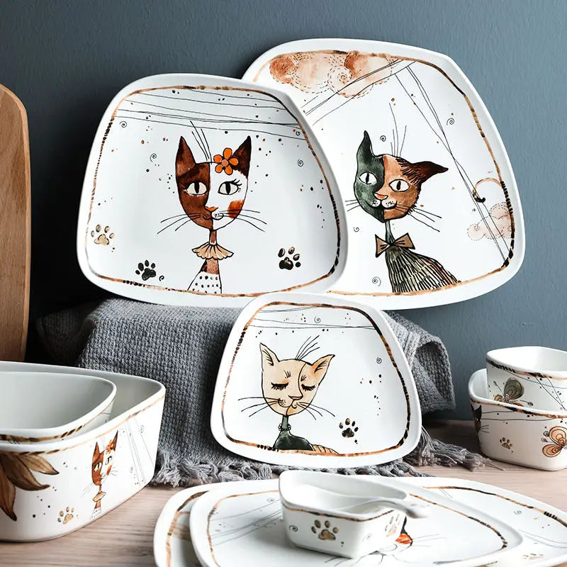 Cute Cartoon Cat Ceramic Tableware