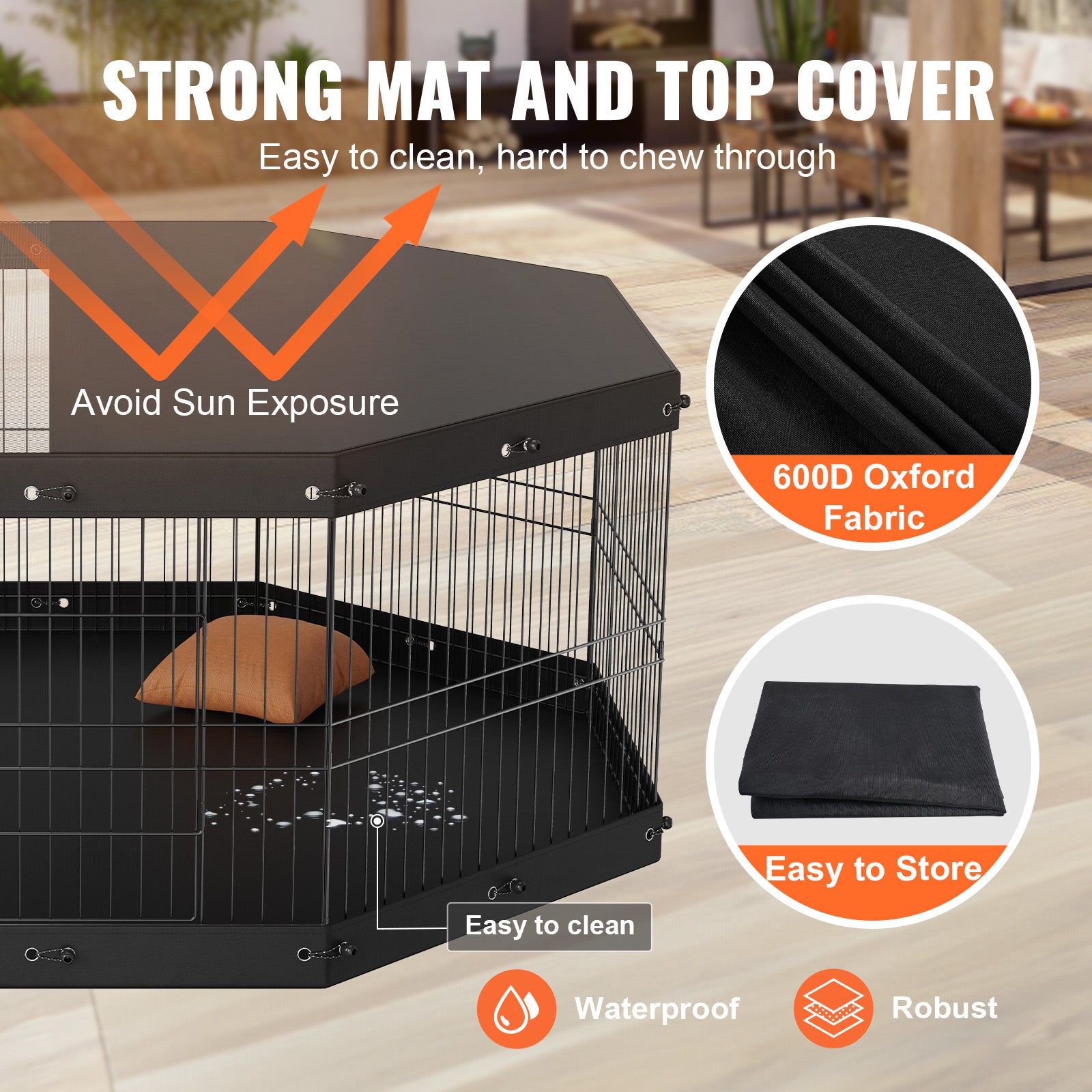 Dog Playpen, 8 Panels Foldable Metal Dog Exercise Pen With Top Cover And Bottom Pad, 24in H by VetsPetStore