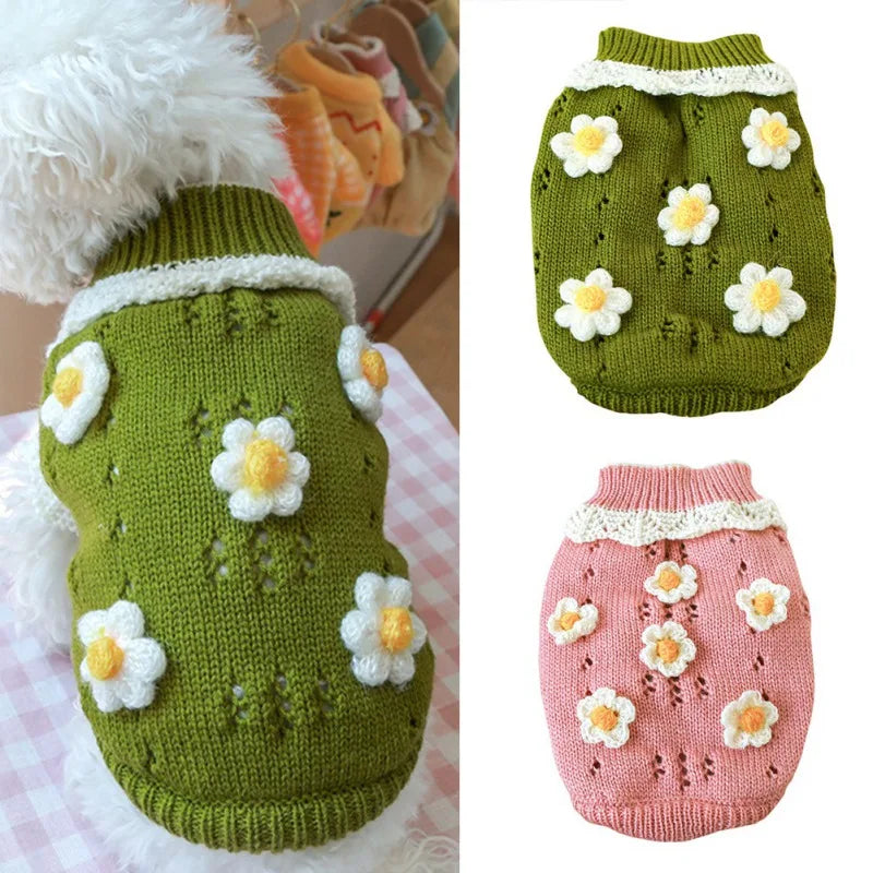Pet Warm Sweater With Flowers