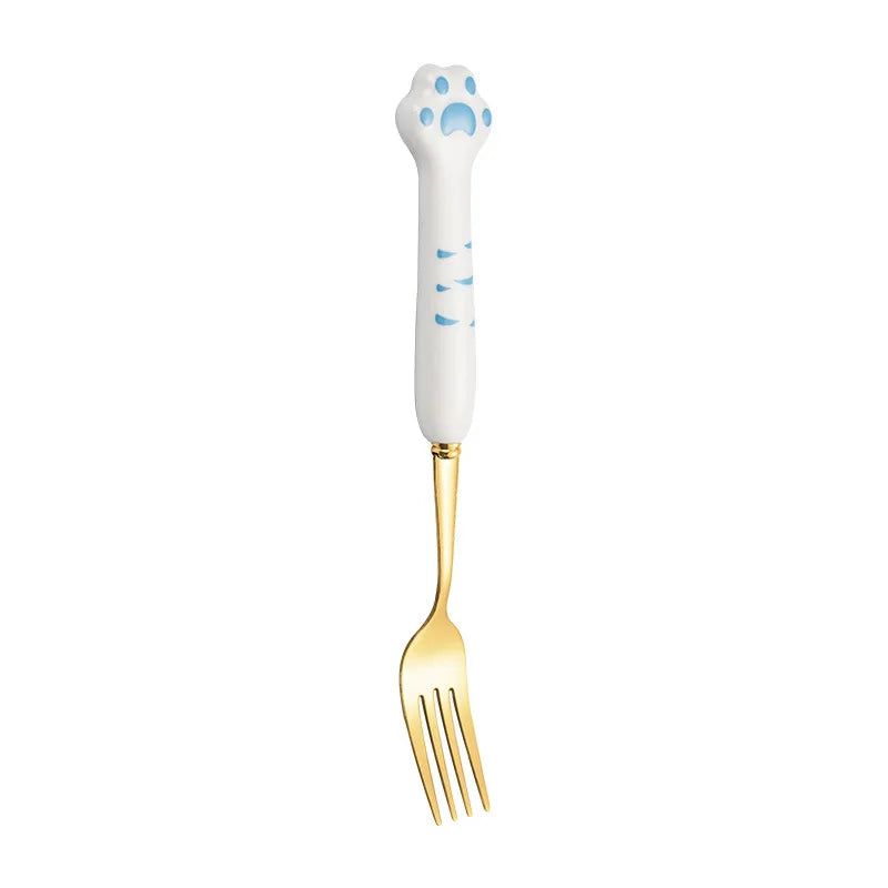 Stainless Steel Cute Cat Claw Ceramic Spoon and Fork by Love My Pet