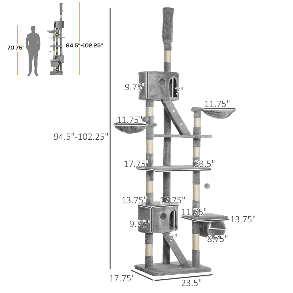 94.5 Inch Height Adjustable Cat Climbing Tower, Hammock by VetsPetStore