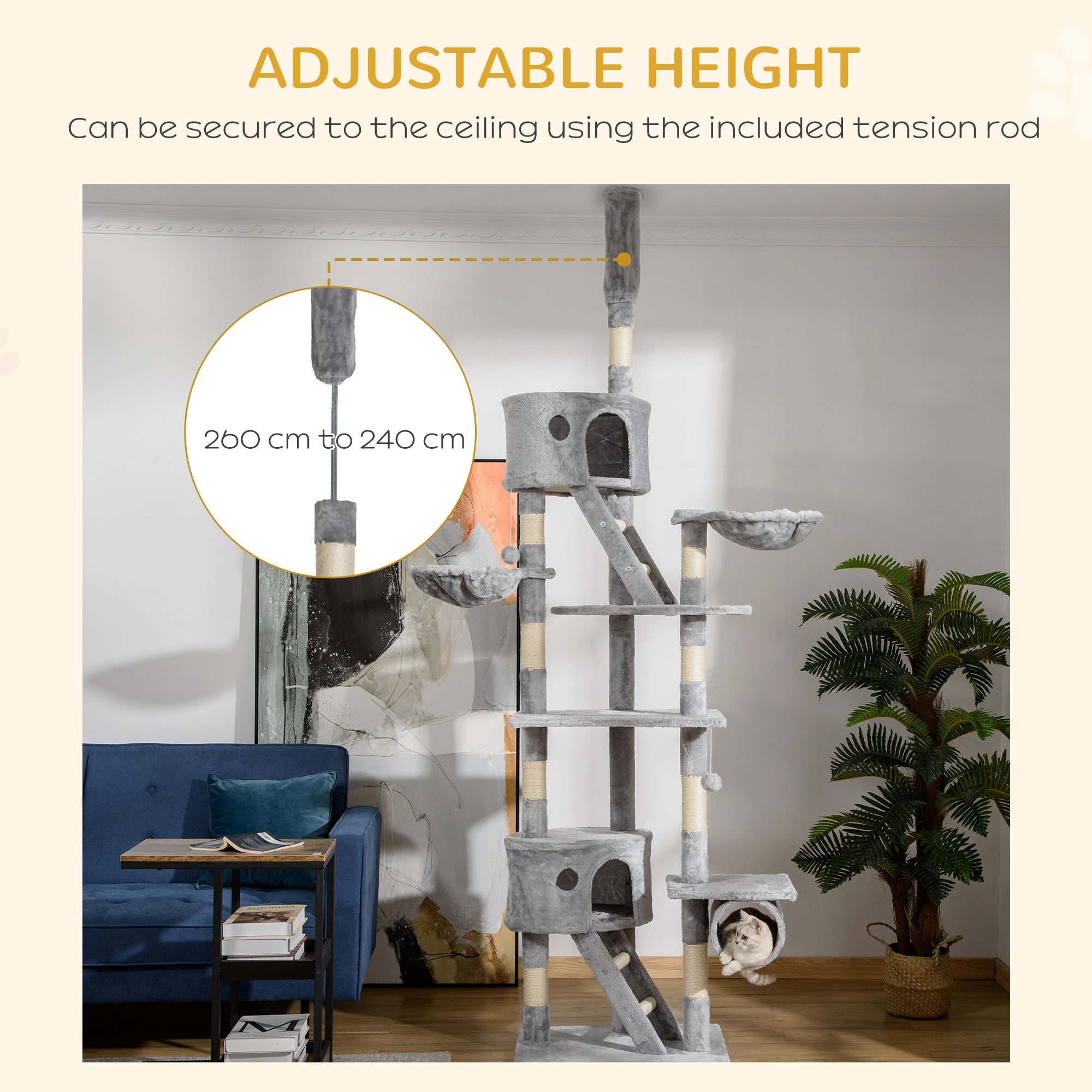 94.5 Inch Height Adjustable Cat Climbing Tower, Hammock by VetsPetStore