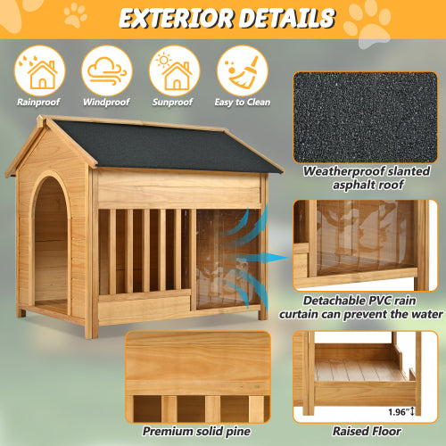 Large Wooden Dog House With Porch, Asphalt Roof and Elevated Floor by VetsPetStore
