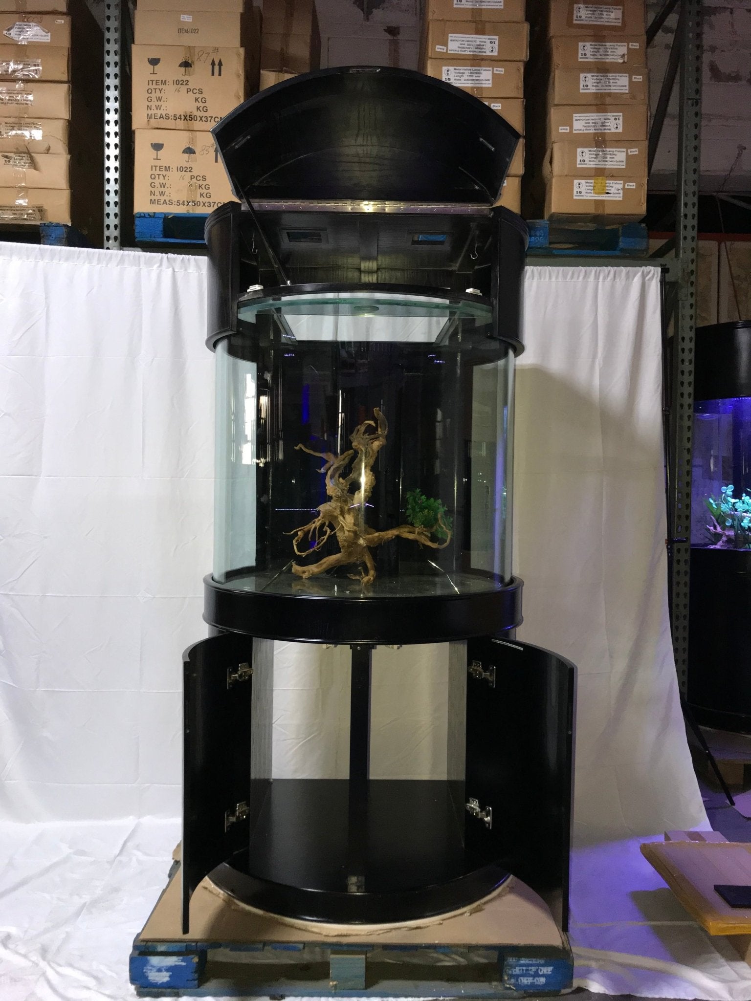 90 Gallon 3/4 Cylinder Glass Reef-Ready Aquarium Set in Abyss Black by AQUA VIM