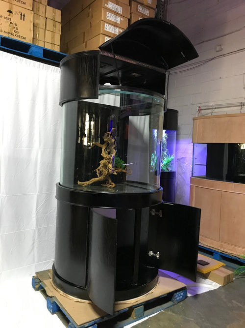 90 Gallon 3/4 Cylinder Glass Reef-Ready Aquarium Set in Unstained Wood Furniture by AQUA VIM
