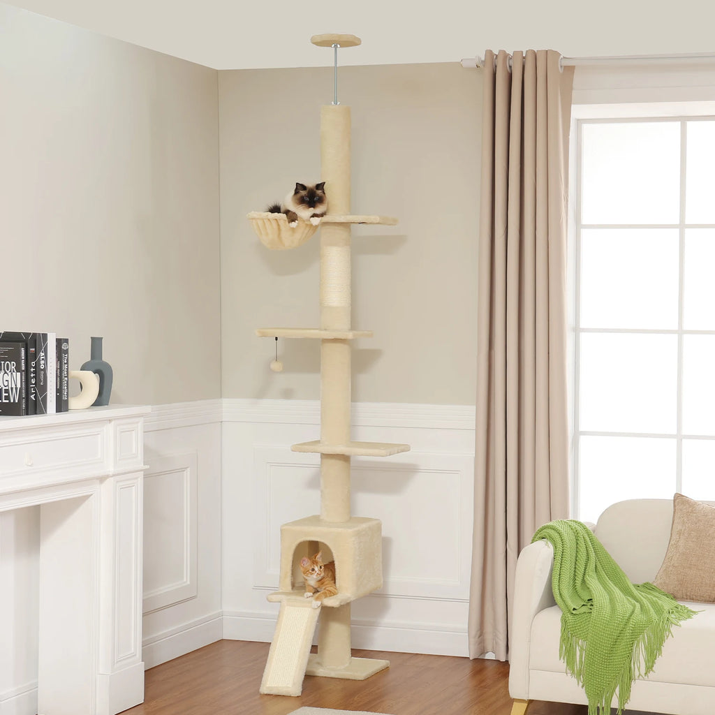 Adjustable 210-274CM Floor to Ceiling Cat Tower 5 Tiers