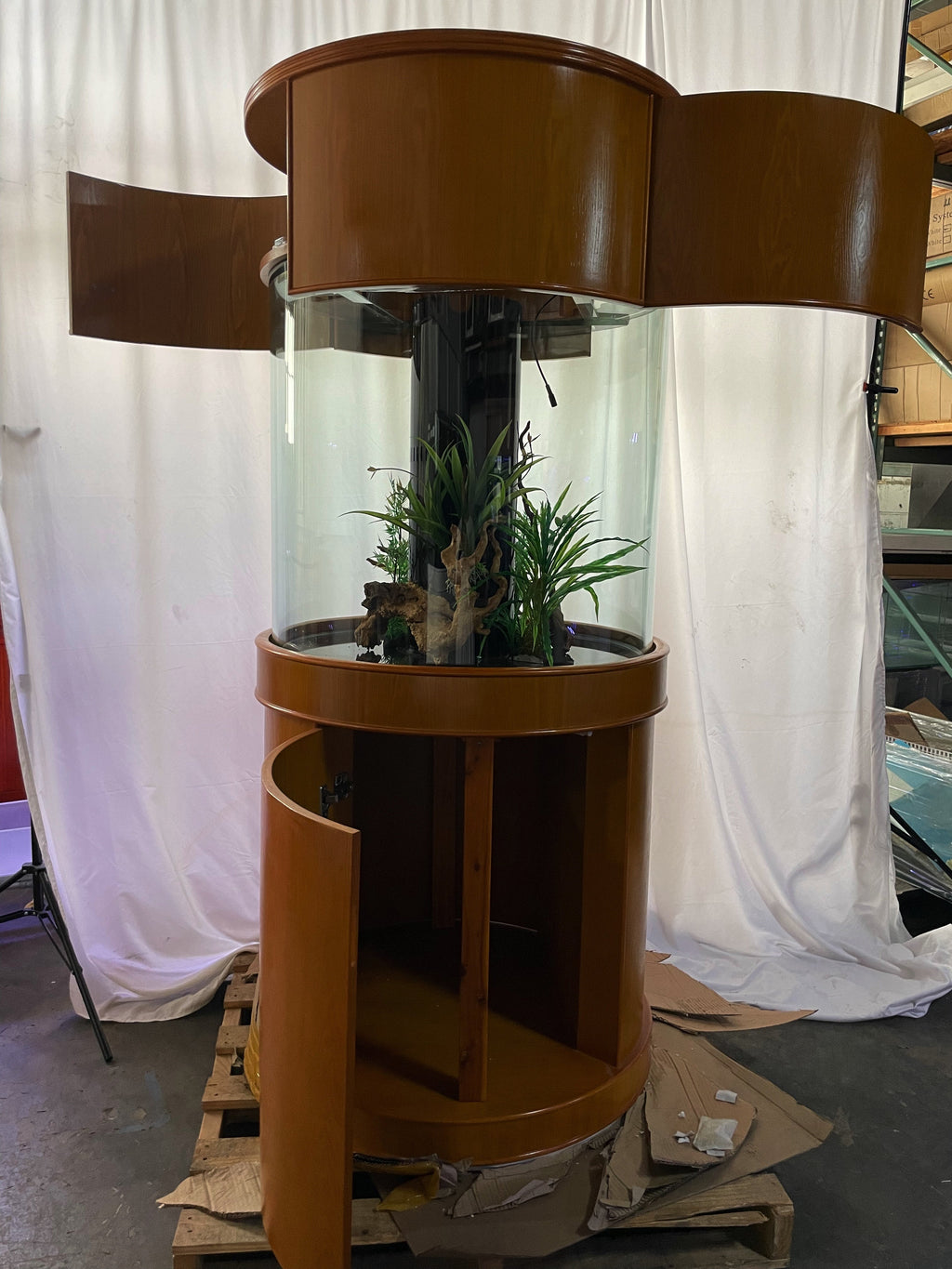 100 Gallon Glass Full Cylinder Aquarium Minor Blemish Reef-Ready Aquarium in Golden Oak Real Wood Furniture by Northeast Aquariums LLC