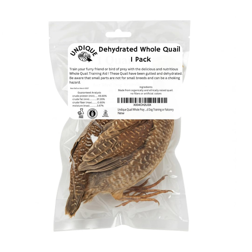 Quail Whole Pray dehydrated for Bird Dog Training or Falconry by Quailz.com by Undique LLC