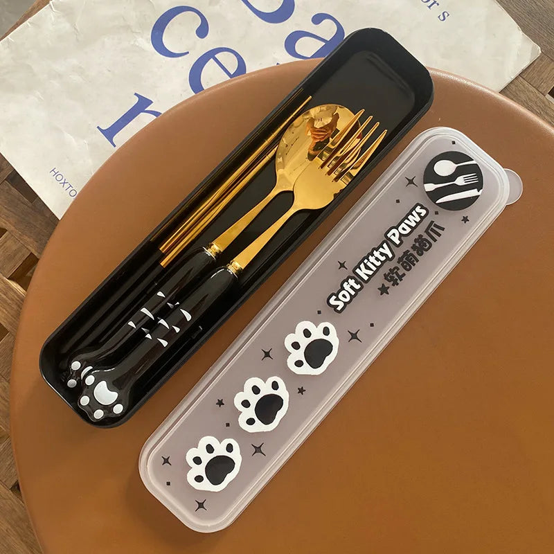 Stainless Steel Cute Cat Claw Ceramic Spoon and Fork by Love My Pet