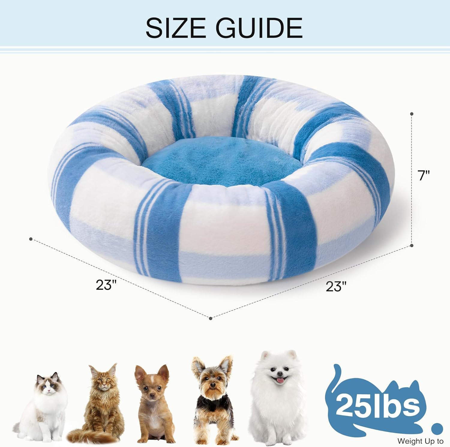 Plush Round Bed For Indoor Cats - Calming Washable Pet Bed With Non-Slip Bottom.
