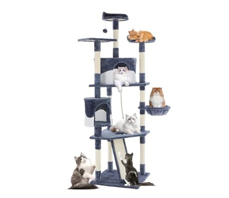Large Multi-story Cat Climbing Tower, Natural Sisal Grabber Posts, Extended Platform, Hammock by VetsPetStore