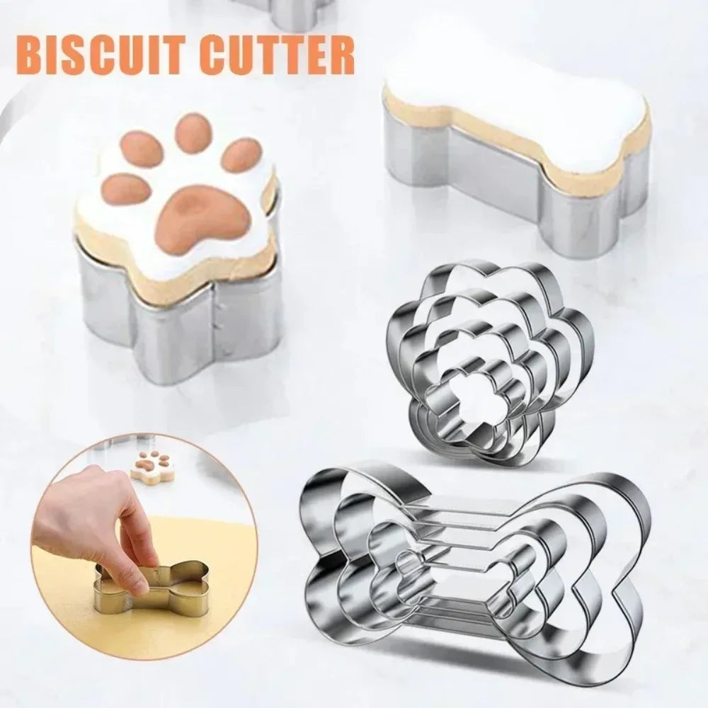 Cookie Cutter Pet Dog Bone Paw Shaped Stainless Steel Mold 4pcs by Love My Pet