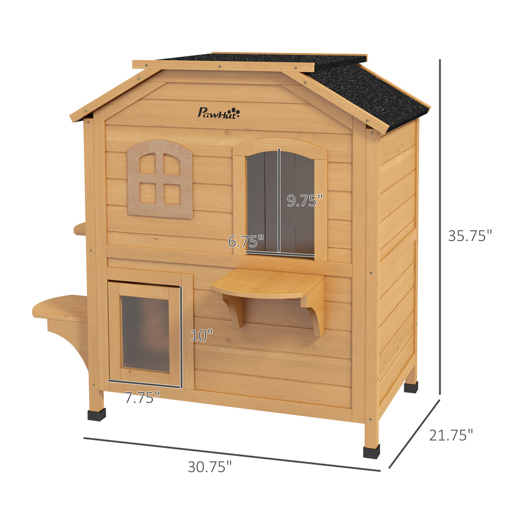 2-Story Wooden Outdoor Feral Cat Shelter With Escape Door Asphalt Roof by VetsPetStore