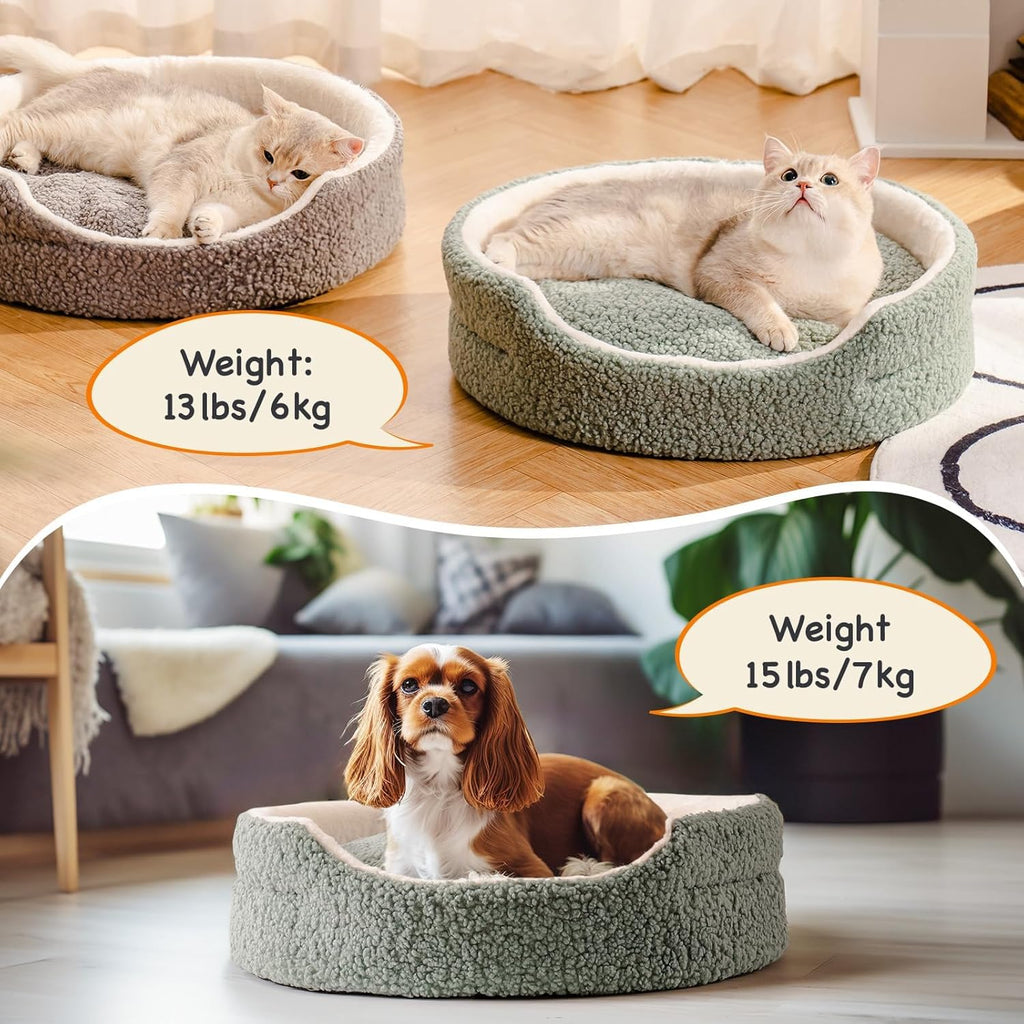 Mewoo Washable Pet Bed For Cats & Small Dogs - 23x23x7 Inch Round Orthopedic Bed With Non-Slip Bottom.