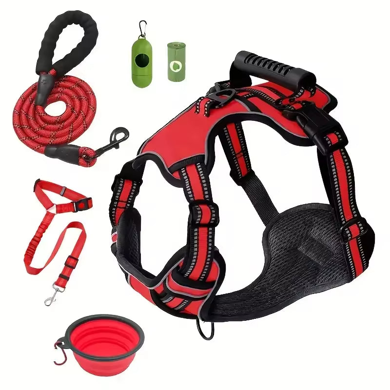 Tactical Service Dog Harness Strap Set, Car Seat Belt, Collapsible Bowl, Biodegradable Trash Bag Set by VetsPetStore