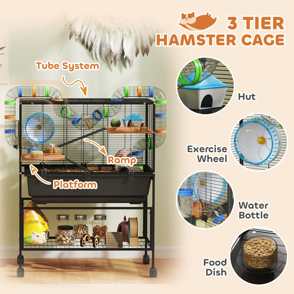 Hamster Cage Big Exercise Wheel, Hut, Tube System, 3 Tier – Charity Pet ...