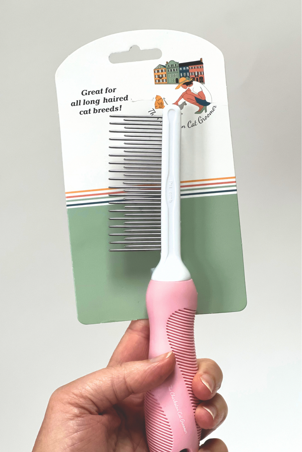 Detangling Pet Comb with Long & Short Stainless Steel Teeth for Removing Matted Fur by The Charleston Cat Groomer