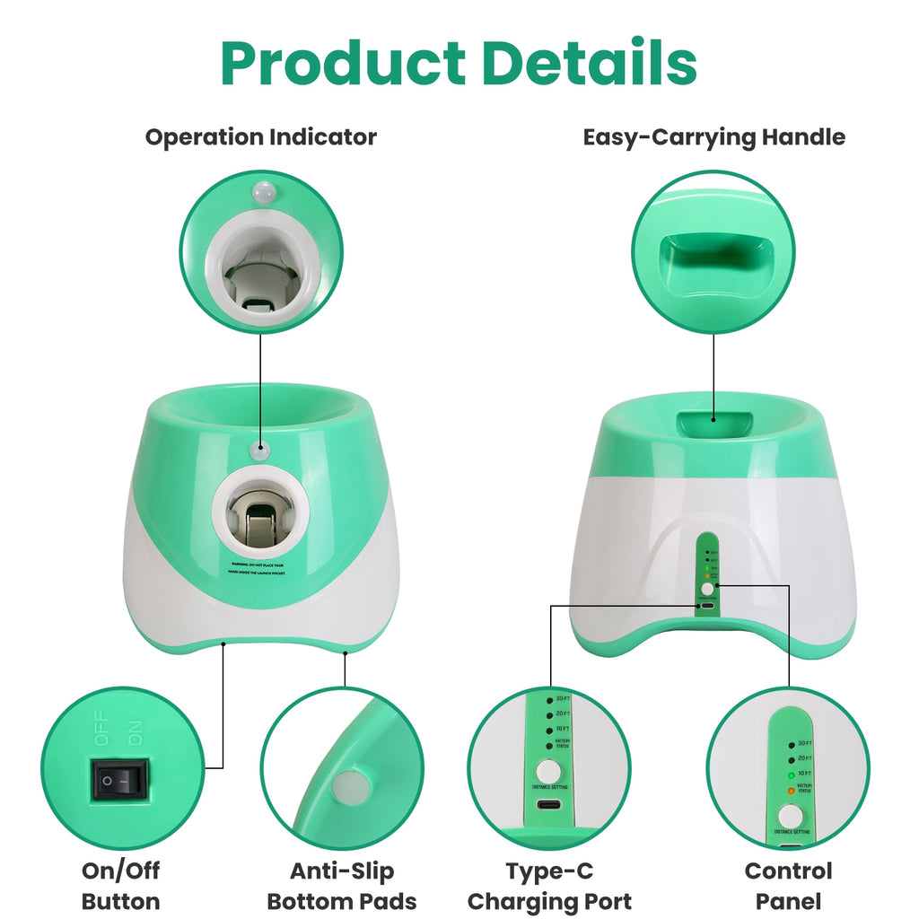 1Pc Automatic Dog Ball Launcher Included 6 Tennis Balls With 3 Adjustable Launch Distance by VetsPetStore