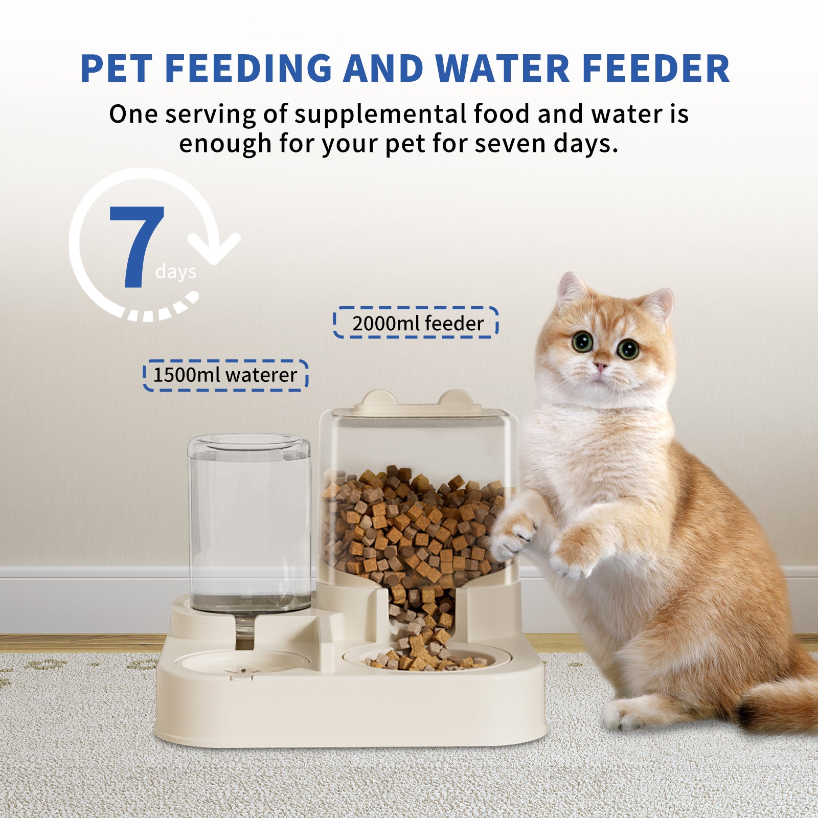 Transparent And Visible Pet Feeding And Drinking Dispenser, Automatically Refilling Food And Water.