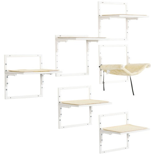 6-pc Modern Cat Wall Shelves for Indoor Cats, Height Adjustable Jumping Platforms by Amazing Pet Bargains