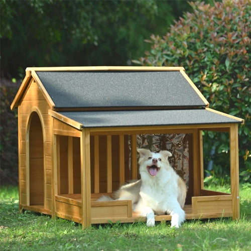 Large Wooden Dog House With Porch, Asphalt Roof and Elevated Floor by VetsPetStore