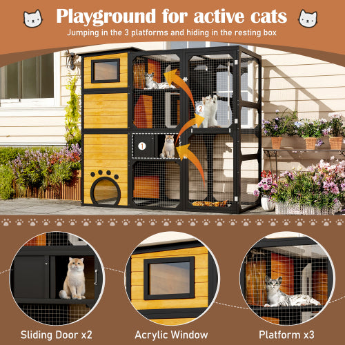 Large Cat Catio 4 Tiers Cat Enclosure Weatherproof