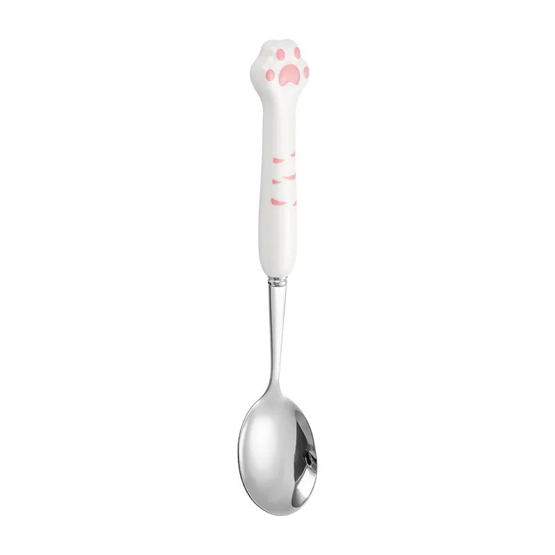 Stainless Steel Cute Cat Claw Ceramic Spoon and Fork by Love My Pet