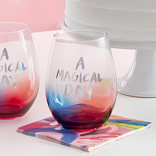 A Magical Day Stemless Wine Glass in Tinted Multicolored | 20oz by The Bullish Store