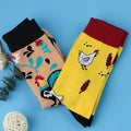 Cartoon Chicken Pattern Crew Socks, Breathable Comfy Casual Street Style Socks-2 pack by Dahlia Pets